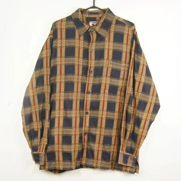 Vintage Other - Vintage 90s Damani Dada Hiphop Beige Plaid Button Up Long Sleeve Top